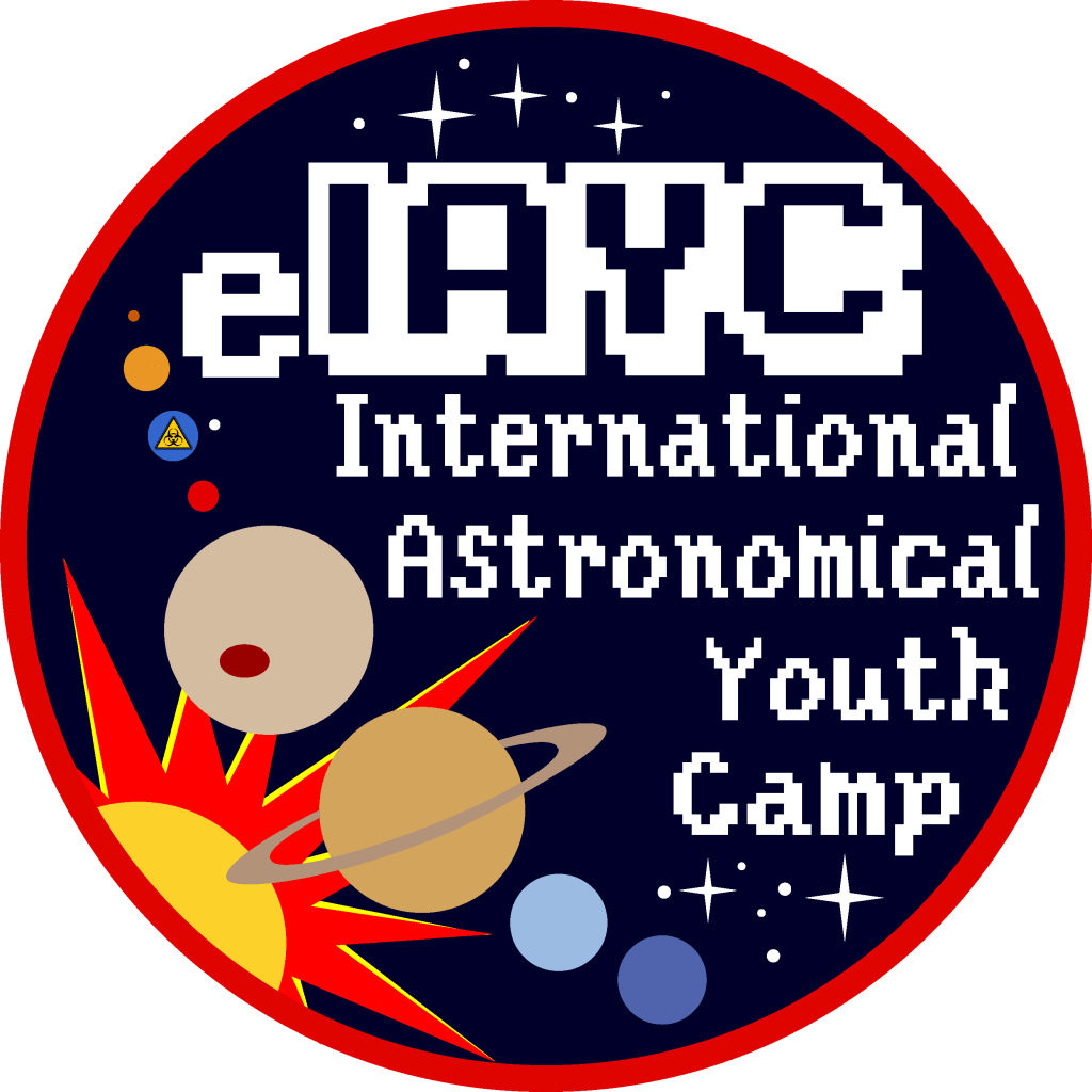 logo of the e-IAYC, which is a parody of the original IAYC logo. this logo is in a pixel art style, and the Earth has been replaced by a biohazard logo