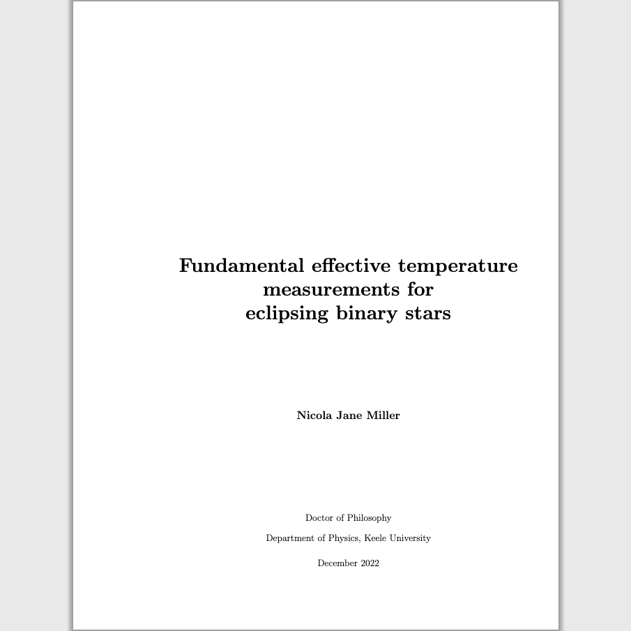 screenshot of thesis front cover. title: fundamental effective temperature measurements for eclipsing binary stars